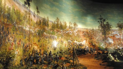 The painting, with an accompanying diorama, shows the Battle of Atlanta on July 22, 1864.