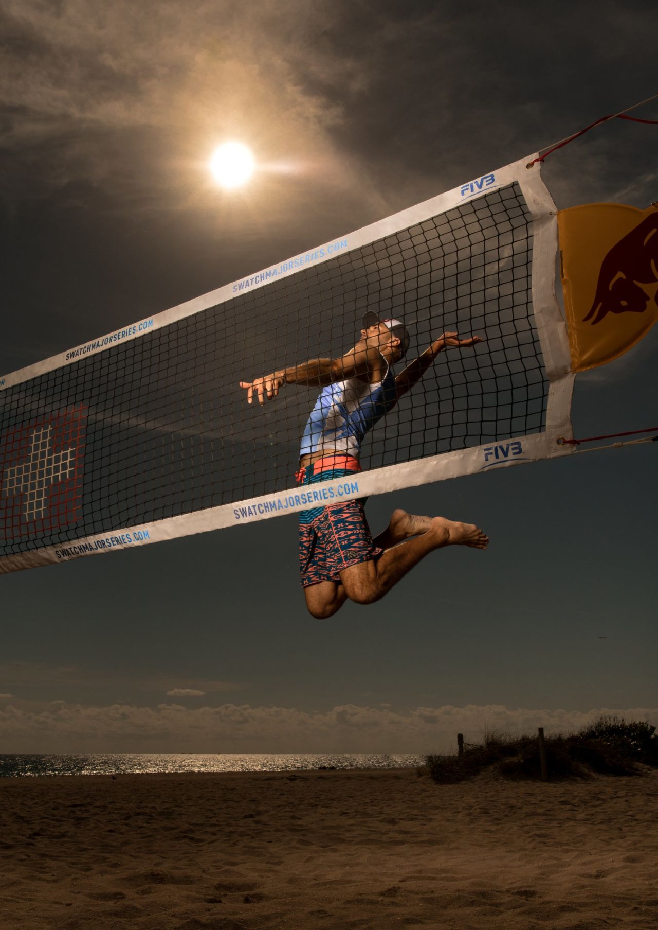 Phil Dalhausser -- who won Olympic gold in the men's volleyball at the 2008 Olympics -- takes aim at the sun at Fort Lauderdale, Florida, ahead of the Swatch Beach Volleyball Major Series event.