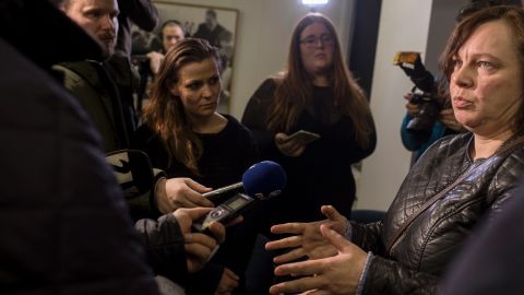 Brjánsdóttir's mother speaks with the press.