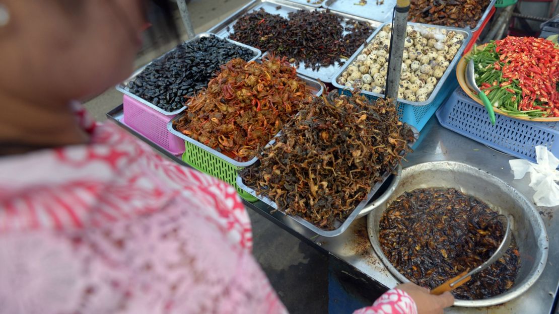 Crunch time at the insect stall.