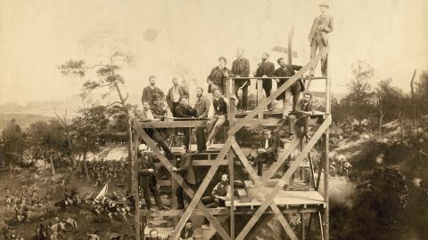 Painters, most from Europe, take a break from the Battle of Atlanta project in Milwaukee in 1886.