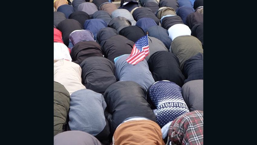 Photographer Amanda Marmor captured a moment of prayer during a rally outside Brooklyn Borough Hall Thursday afternoon. Yemeni bodega owners across New York City shut down their stores and gathered to demonstrate against the travel ban.