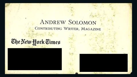 Andrew Solomon's business card, given to Hass in 2005