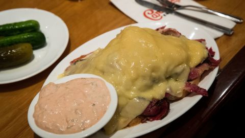 Russian dressing typically is served with corned beef, Swiss and sauerkraut on a Reuben sandwich. 