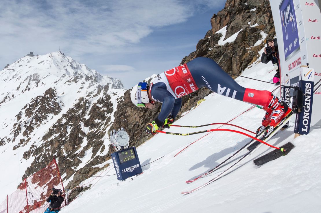 Italy's Peter Fill takes on the "Free Fall" at the St. Moritz downhill.