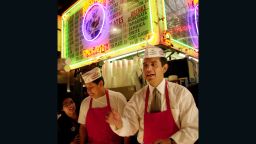 Los Angeles mayoral candidate Antonio Villaraigosa takes orders for tacos in the Grand Central Market on election day, June 5, 2001 in Los Angeles, CA. Villaraigosa, who lost the election to rival James Hahn, had hoped to become the first latino mayor of Los Angeles, whose population is nearly one-half hispanic, since 1872. (Photo by David McNew/Getty Images)