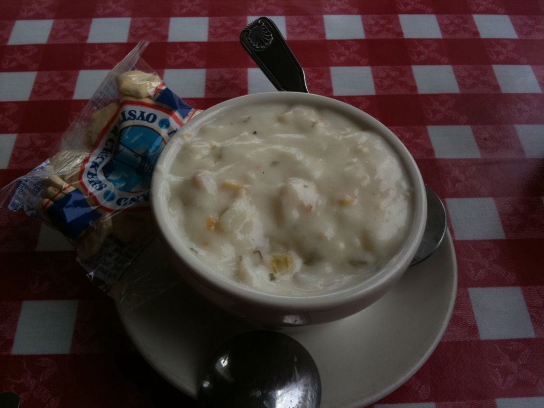 New England creamy clam chowder -- accept no subsitutes.