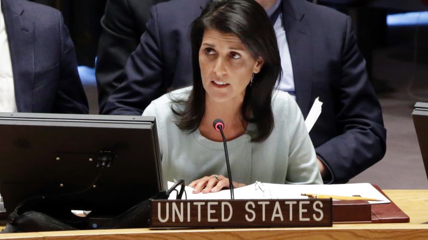 The new U.S. Ambassador to the U.N. Nikki Haley, addresses a Security Council meeting of the United Nations, Thursday, Feb. 2, 2017. (AP Photo/Richard Drew)