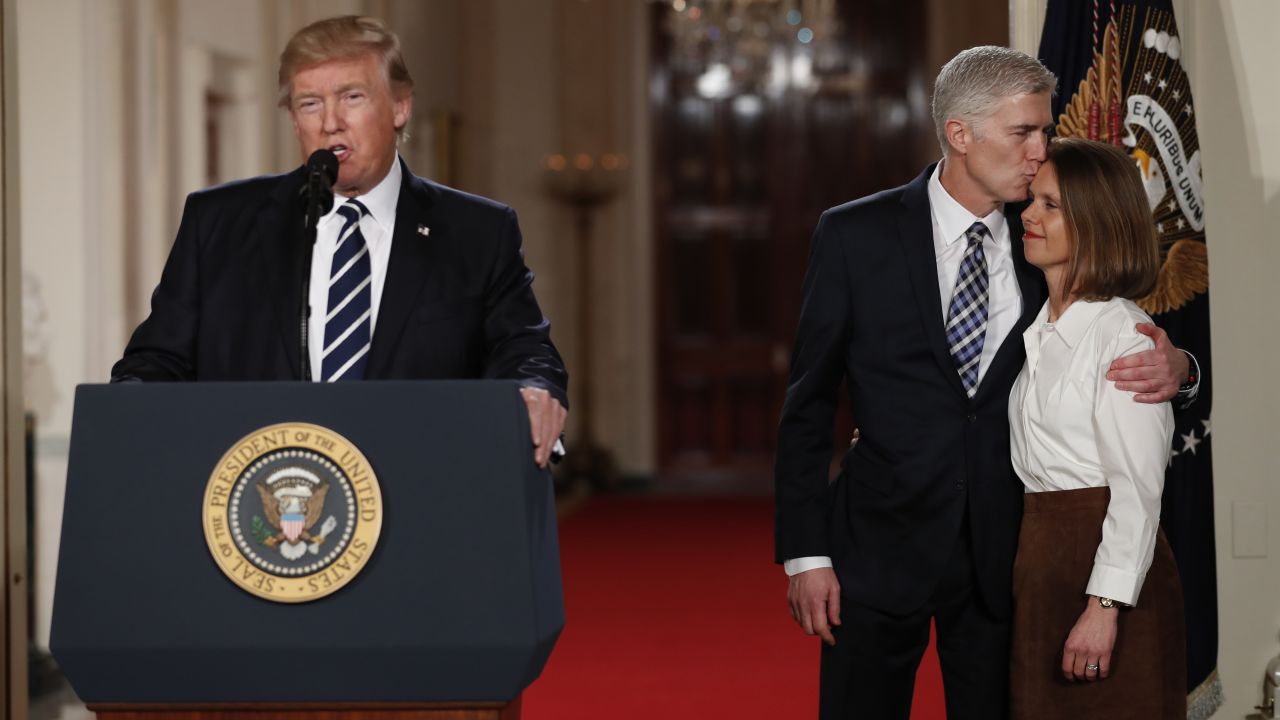 US President Donald Trump speaks in the East Room of the White House as he announces Neil Gorsuch <a href="http://www.cnn.com/2017/01/31/politics/donald-trump-supreme-court-nominee/" target="_blank">as his Supreme Court nominee</a> on Tuesday, January 31. Gorsuch -- at right with his wife, Louise -- would replace Justice Antonin Scalia, who died last year. <a href="http://www.cnn.com/2017/01/31/politics/neil-gorsuch-antonin-scalia/index.html" target="_blank">Read more: Who is Neil Gorsuch?</a>