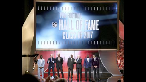 LaDainian Tomlinson, Morten Andersen, Jason Taylor, Kenny Easley, Jerry Jones, Terrell Davis and Kurt Warner are announced as inductees into the Pro Football Hall of Fame at the 6th annual NFL Honors at the Wortham Theater Center in Houston.