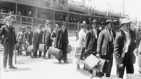 Immigrants arriving at Ellis Island, New York, on May 27, 1920.