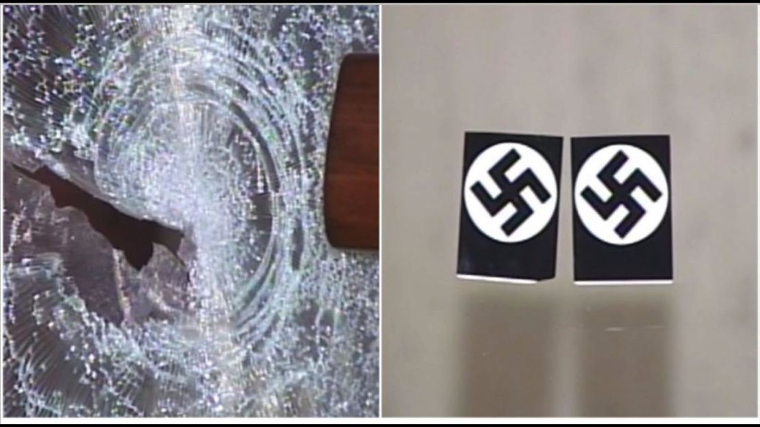 Chicago Police release pictures of smashed synagogue window and hate crime stickers