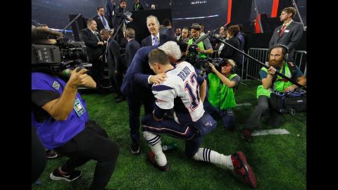 Brady celebrates with Patriots owner Robert Kraft after the game. Brady was named the game's Most Valuable Player. He has won five Super Bowls in his career -- one more than any other starting quarterback in history -- and he's also won the MVP award a record four times. <a href="http://www.cnn.com/2015/01/25/us/gallery/super-bowl-mvps/index.html" target="_blank">Photos: Super Bowl MVPs</a>