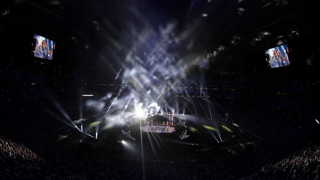The stage is illuminated during the performance.