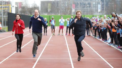 Prince Harry races against his older brother and Catherine, Duchess of Cambridge, in February 2017 at an event for mental health initiative Heads Together.