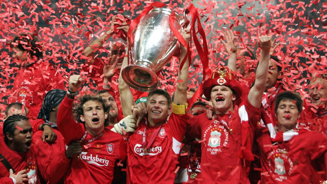 Gerrard inspired Liverpool to a memorable comeback in the Champions League final to beat AC Milan 