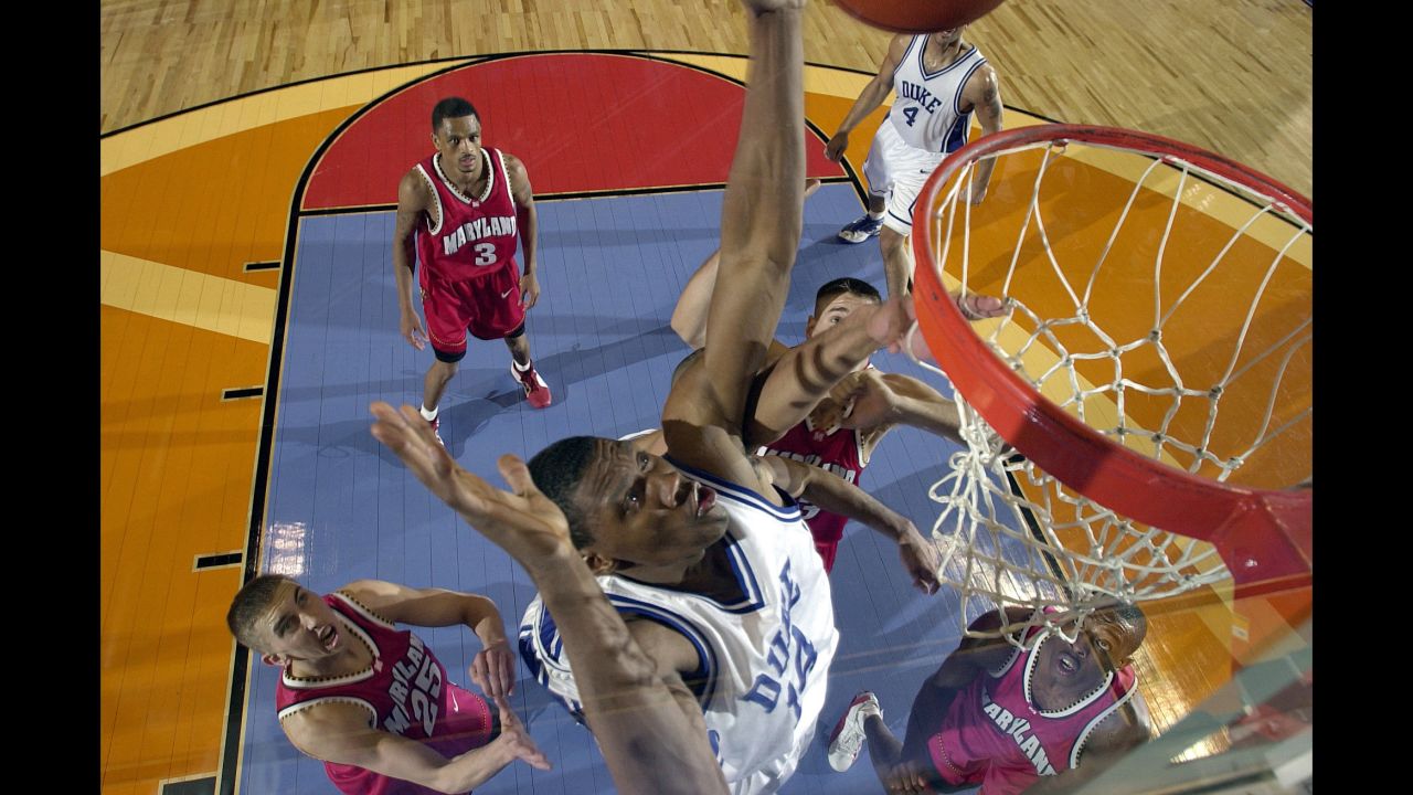 In the 2001 Final Four, the Maryland Terrapins quickly jumped in front, taking a 22-point lead with about seven minutes left in the first half. Duke looked done for, but the Blue Devils -- led by Nate James (pictured), Jay Williams and Shane Battier -- scrapped their way back, trouncing the Terrapins 57-35 in the second half to earn their ticket to the final, which they won.