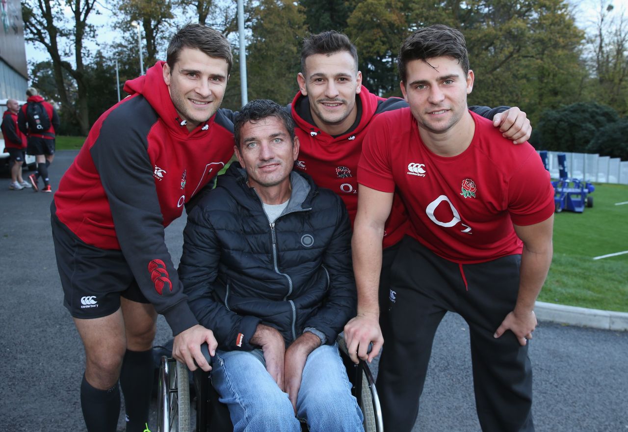 He poses for a photo in 2014 with three England scrumhalves: (from left to right) Richard Wigglesworth, Danny Care and Ben Youngs.