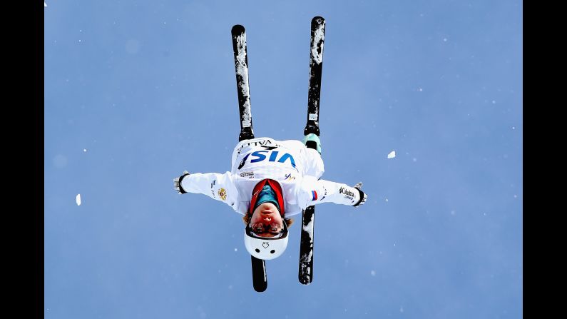 Freestyle skier Kristina Spiridonova trains for the World Cup aerials competition in Park City, Utah, on Wednesday, February 1.