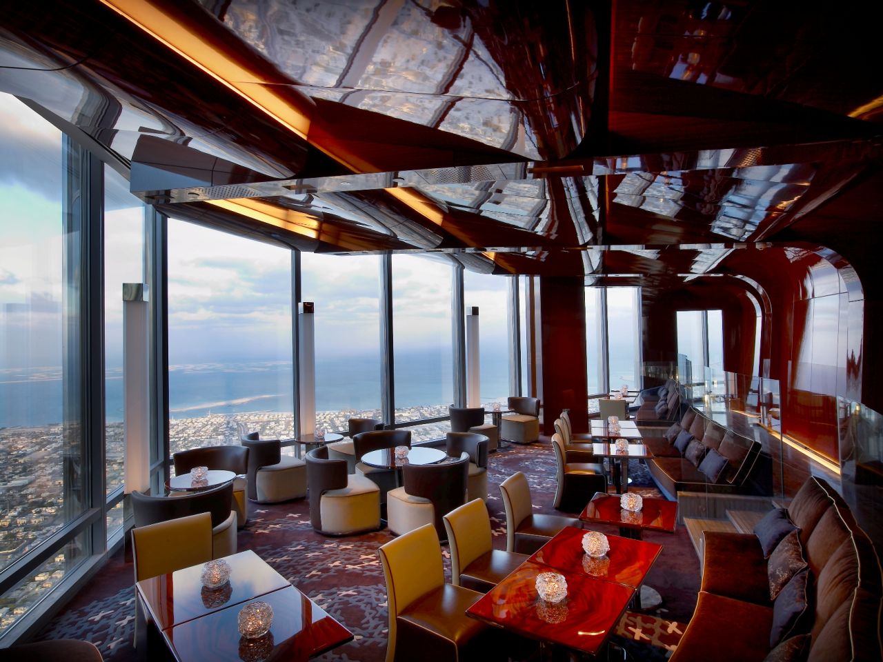 At At.mosphere, the fine dining restaurant on the 122nd floor of the Burj Khalifa, ask for a window seat for incredible sunset views. But you might find it hard to take your eyes off the decadent restaurant's tasting menu ($558 with wine pairings). Private dining also available for up to 16 guests.