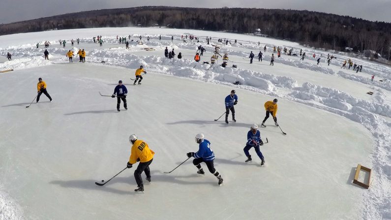 Several games take place during the New England Pond Hockey Festival, which was held in Rangeley, Maine, this past weekend.