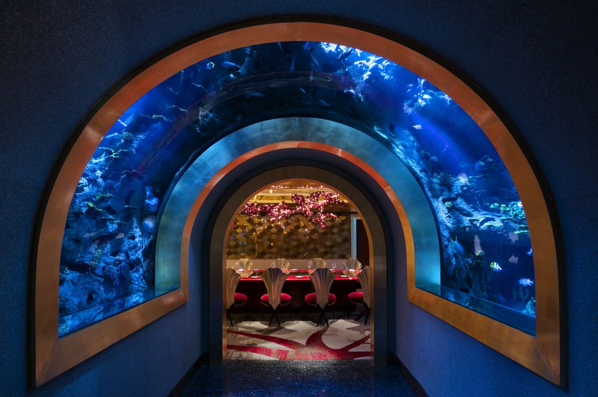 "A definite for seafood lovers, this restaurant does over-the-top in true Dubai style. Located at Dubai's seven-star hotel, the Burj Al Arab, it has a distinctly underwater feel thanks to its floor-to-ceiling aquarium, and serves exceptional seafood created by Michelin-star winning chef, Nathan Outlaw." 