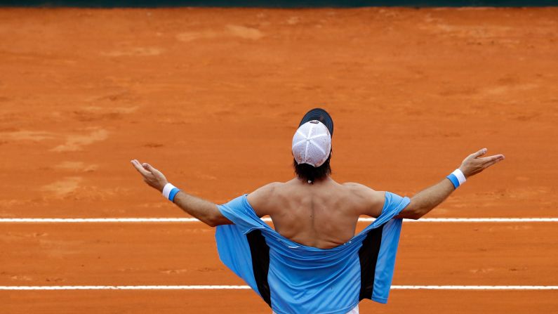 Argentina's Carlos Berlocq celebrates after a Davis Cup doubles victory against Italy on Saturday, February 4.