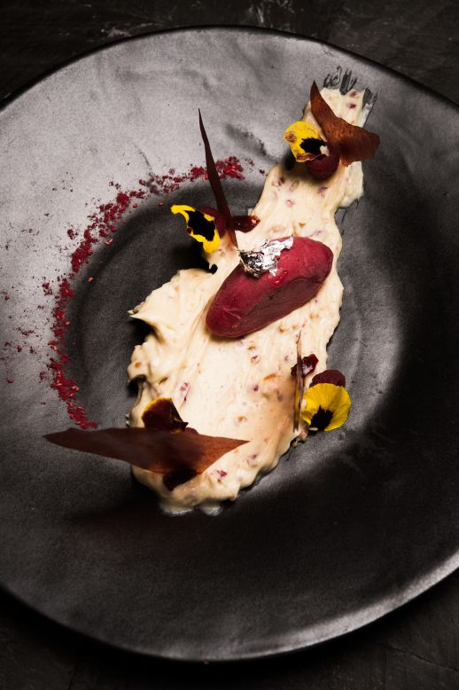 "If you're looking to impress, order the  beautiful baked white chocolate palette featuring baked white chocolate orange blossom, barberries jelly, almond and dehydrated raspberry and raspberry sorbet."