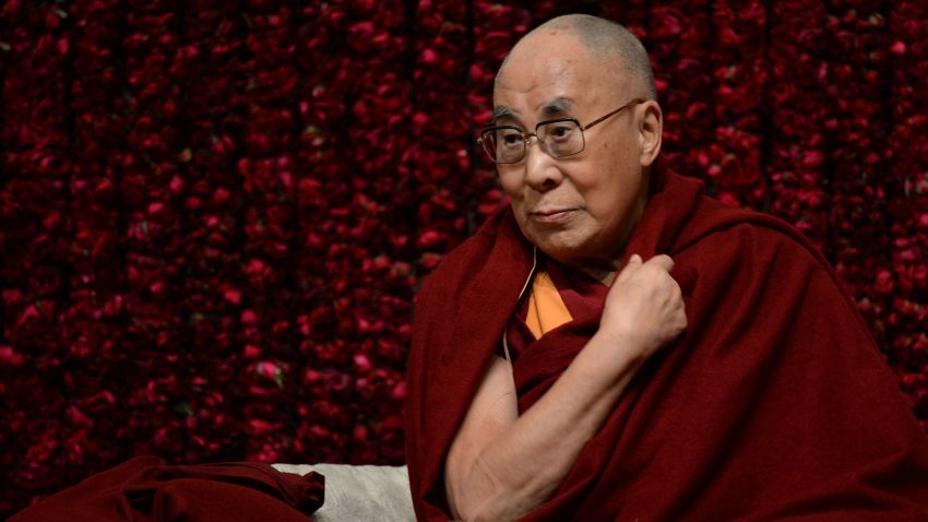 Tibetan spiritual leader, the Dalai Lama, gestures before delivering a public lecture on Reviving Indian Wisdom in Contemporary India at a function in New Delhi on February 5, 2017. / AFP / SAJJAD HUSSAIN        (Photo credit should read SAJJAD HUSSAIN/AFP/Getty Images)