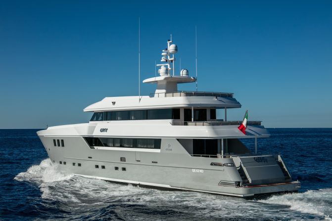 Italian superyacht Gipsy's 2.2 meter draft enables her to explore shallow waters, while a 40<sup>2 </sup>meter saloon, a movie theater and full-beam dining room enhance the onboard comfort..    