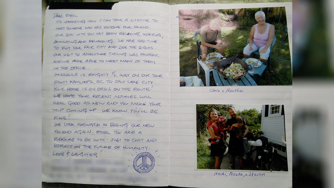 <strong>Guest book:</strong> MacDonald keeps photos and notes from all her guests and hosts. She says she's met close to 400 fellow travelers at home and abroad. 