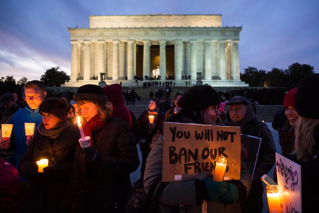 Vigil in Washington, DC, against Trump's travel ban. 