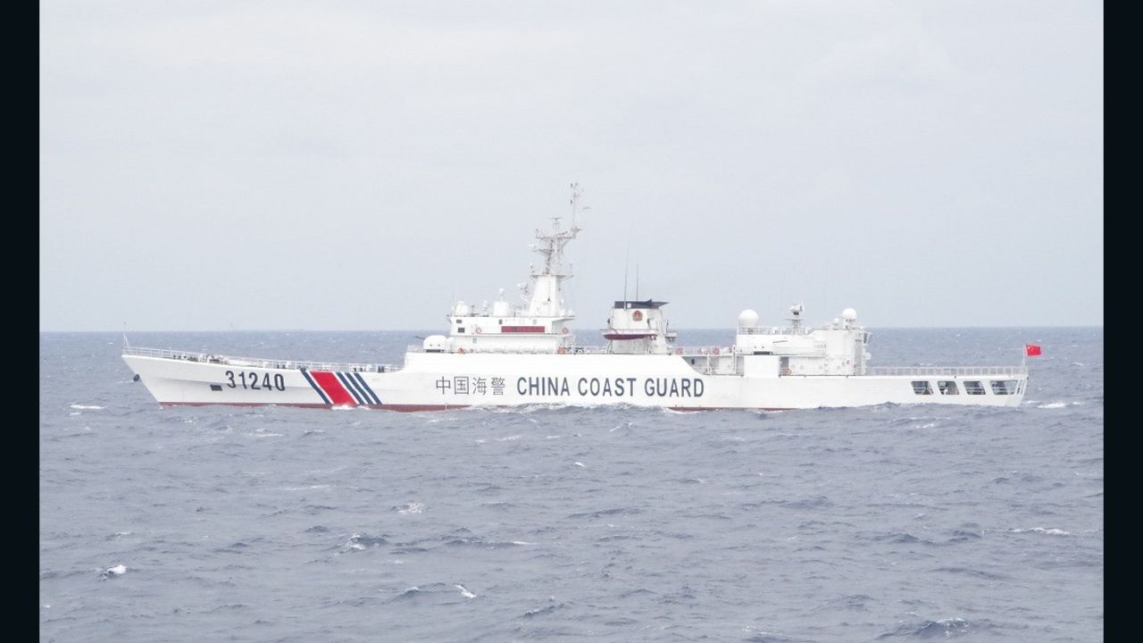 A Chinese Coast Guard ship in waters near a chain of islands claimed by both China and Japan in the East China Sea.
