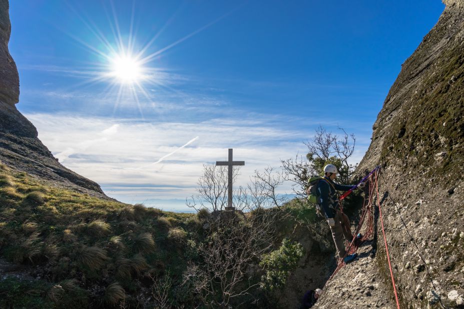 <strong>Abseiling the Great Saint:</strong> The sandstone peaks have become a hot destination for rock climbers and hikers. A popular excursion is the Via Ferrata up Meteora's highest mountain, the Great Saint. 