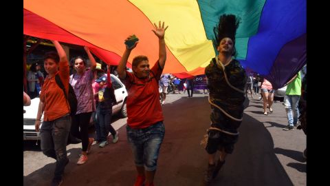 A march takes place in Asuncion, Paraguay, on October 1, 2016. Same-sex marriage is banned under Paraguay's constitution. Paraguay also lacks protection on the basis of sexual orientation. 