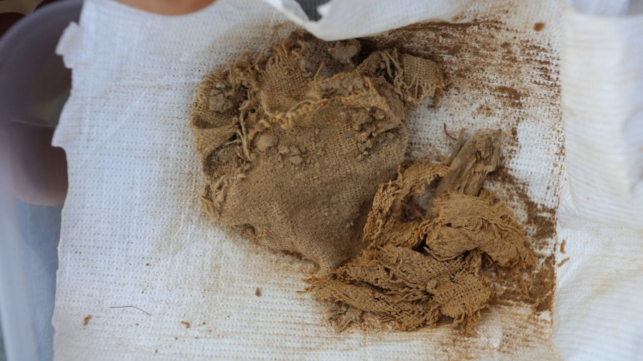 Cloth found in the cave, which at one time wrapped a scroll.