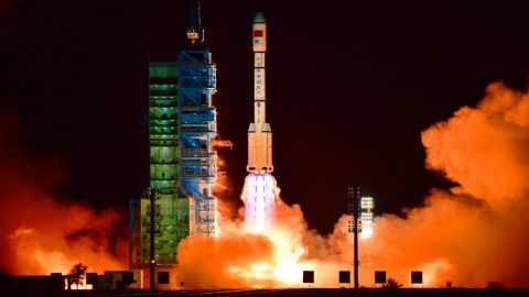 China's Tiangong 2 space lab is launched on a Long March-2F rocket from the Jiuquan Satellite Launch Center in the Gobi Desert.