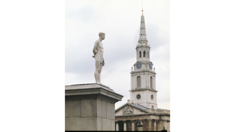 "Ecce Homo," depicting Christ with a crown of barbed wire, was erected atop the fourth plinth in Trafalgar Square in 1999. The title refers to Pontius Pilate's words when he presented Christ to the crowds before his death. 