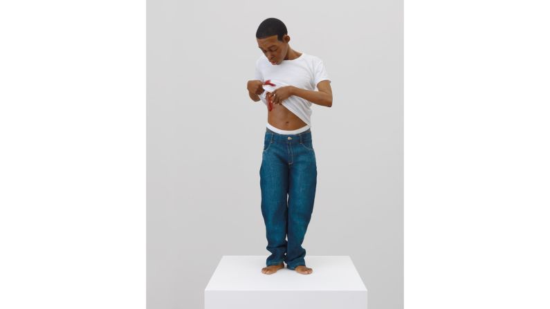 Ron Mueck, who studied the iconography of the Old Masters during a residency at London's National Gallery, often incorporates religious subjects in his own work. (Here, a young black man is a stand-in for Christ.) 
