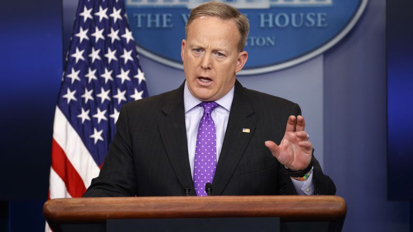 White House press secretary Sean Spicer speaks during the daily press briefing, Wednesday, February 8, 2017, at the White House in Washington.