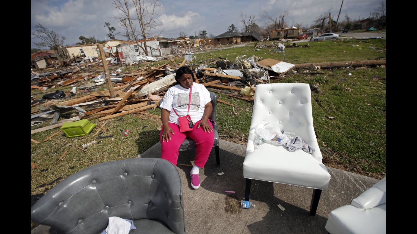 Sheila Jefferson sits outside a relative's home on Wednesday, February 8, after <a href="http://www.cnn.com/2017/02/07/us/gallery/tornado-new-orleans-0207/index.html" target="_blank">a tornado</a> tore through part of New Orleans.