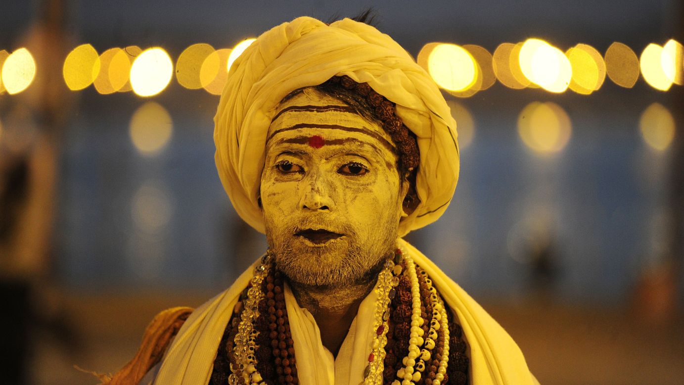 A Hindu holy man attends the Magh Mela festival in Allahabad, India, on Tuesday, February 7.