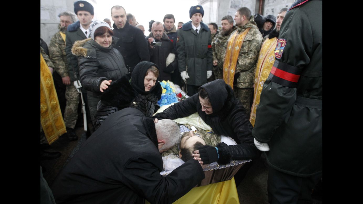 People in Kiev, Ukraine, pay their final respects to Ukrainian serviceman Leonid Dergach on Friday, February 3. He was killed in eastern Ukraine, where <a href="http://www.cnn.com/2017/01/31/europe/ukraine-fighting/" target="_blank">fighting has been escalating</a> between pro-Russian rebels and the Ukrainian armed forces.