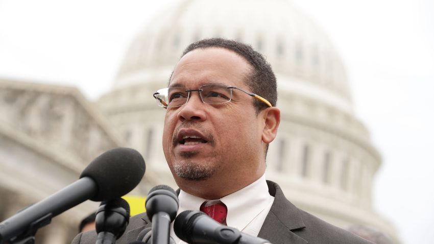 U.S. Rep. Keith Ellison (D-MN) speaks during a news conference in front of the Capitol February 1, 2017 on Capitol Hill in Washington, DC.