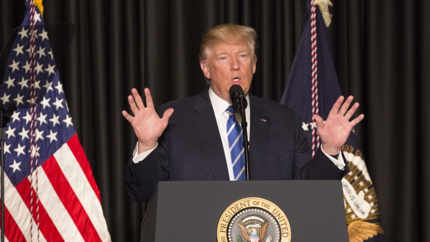 WASHINGTON, D.C. - FEBRUARY 8: (AFP-OUT) U.S. President Donald Trump speaks to the Major Cities Chiefs Association (MCCA) Winter Meeting on February 8, 2017 in Washington, DC. During his speech, Trump said one of the main reasons he was elected was his stance on law and order. (Photo by Chris Kleponis-Pool/Getty Images)