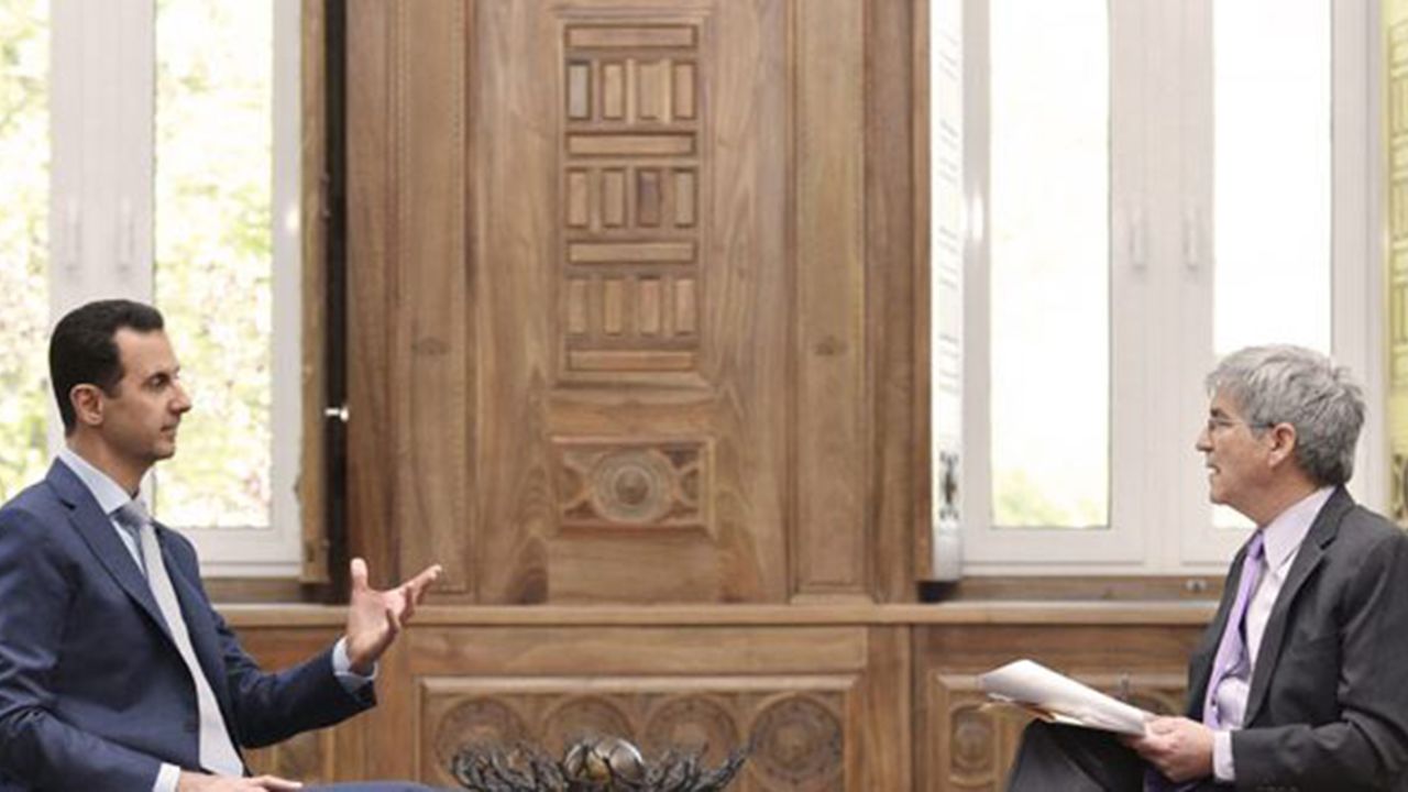 President Bashar al-Assad talks to a Yahoo News reporter, in an interview published Friday by Syrian state-run SANA.