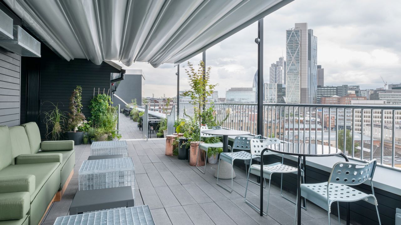 Ace Hotel: The rooftop terrace bar offers views over the East London skyline. 