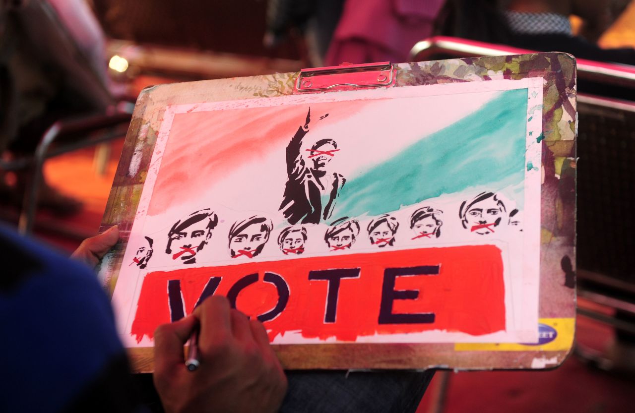 An art student paints during a voting awareness campaign ahead of the elections. As India's most populous state, Uttar Pradesh has the largest parliamentary representation and holds huge political sway.