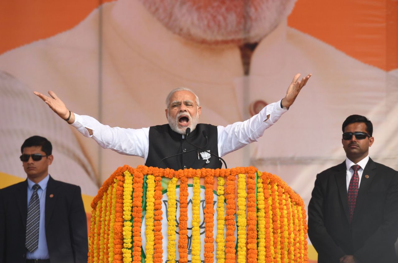 Popular Indian Prime Minister Narendra Modi won a landslide victory in the national elections in 2014. 