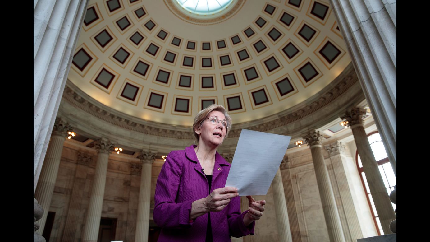 US Sen. Elizabeth Warren holds a transcript of her speech in the Senate Chamber after she was cut off during the debate over Attorney General-designate Jeff Sessions on Wednesday, February 8. In an extremely rare rebuke, Senate Majority Leader Mitch McConnell <a href="http://www.cnn.com/2017/02/07/politics/elizabeth-warren-mitch-mcconnell/" target="_blank">silenced Warren</a> after he determined that she violated a Senate rule against impugning another senator. Warren was reading from a 1986 letter in which Coretta Scott King, the widow of Martin Luther King Jr., was critical of Sessions -- who at the time was a nominee to be a federal judge.